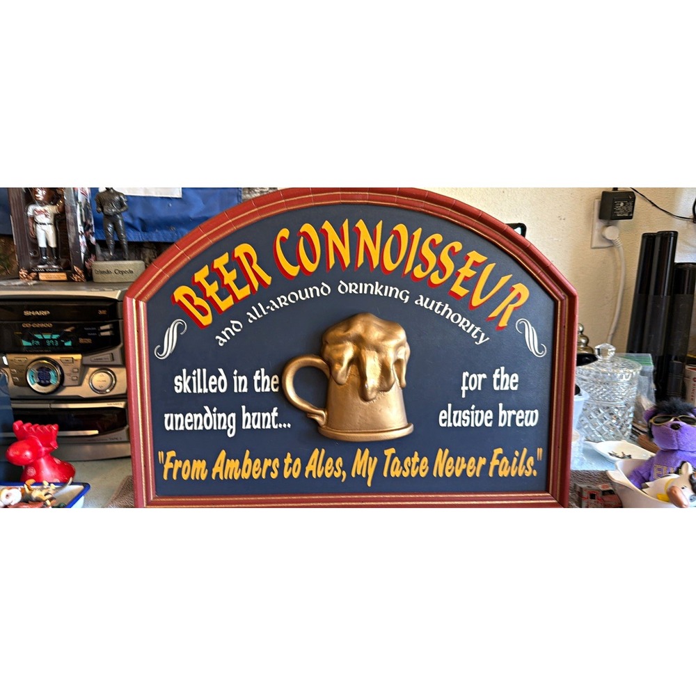 Beer Connoisseur Wooden Wall Sign Plaque 3D Effect Painted Arch Horizontal 24x18